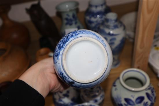 A group of 19th century Chinese and Japanese blue and white vases, vessels, etc. Tallest 25cm